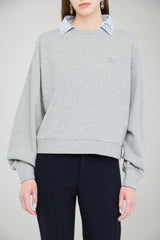 Felpa donna Liu Jo con colletto rigato e strass fronte 1