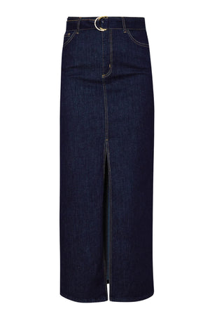 Gonna longuette Liu Jo in denim con cintura e fibbia logata