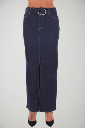 Gonna longuette Liu Jo in denim con cintura e fibbia logata