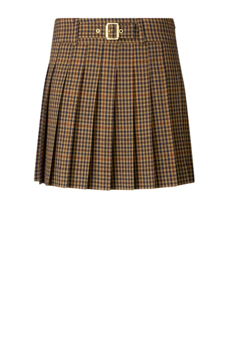 Gonna mini a quadri con pieghe fronte