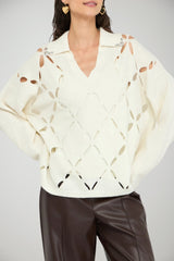 Maglione da donna Liu Jo con strass in lana traforato fronte 1