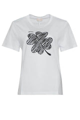 T-shirt da donna Liu Jo in cotone con logo quadrifoglio in strass fronte