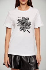 T-shirt da donna Liu Jo in cotone con logo quadrifoglio in strass fronte 1