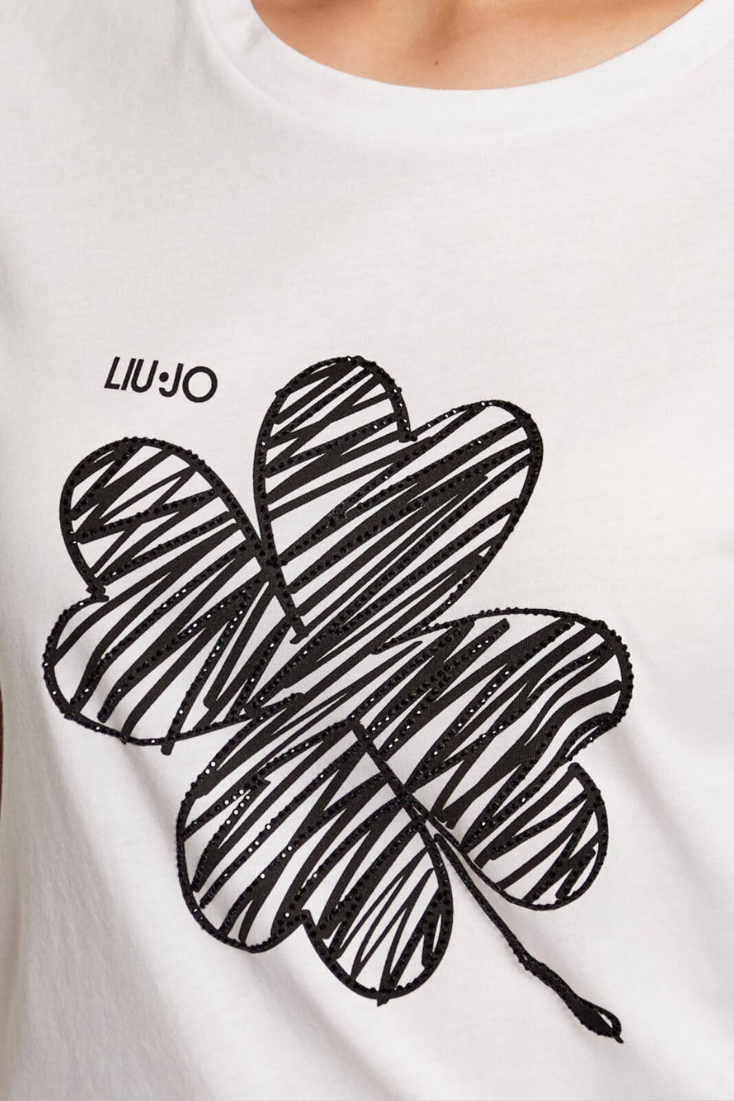 T-shirt da donna Liu Jo in cotone con logo quadrifoglio in strass dettaglio logo