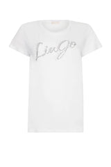 T-shirt da donna Liu Jo con logo in strass a maniche corte fronte