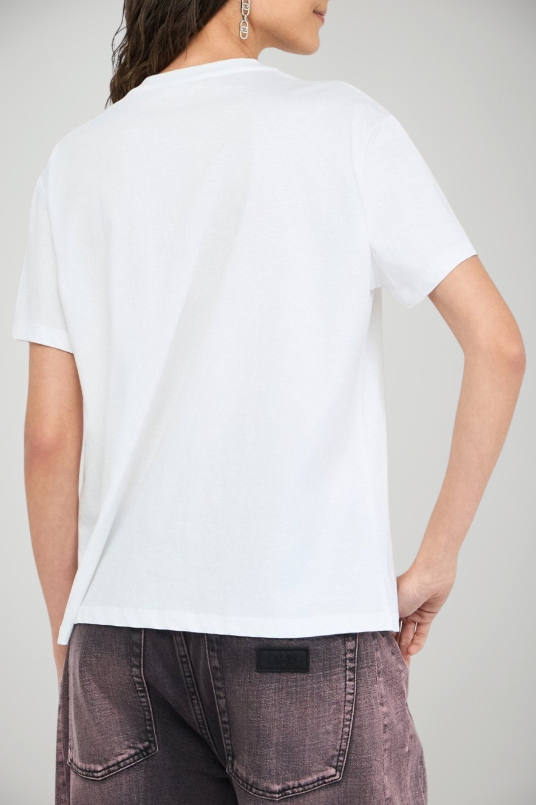 T-shirt da donna Liu Jo maniche corte con logo in paillettes retro