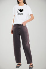 T-shirt da donna Liu Jo maniche corte con logo in paillettes outfit