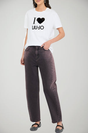 T-shirt da donna Liu Jo maniche corte con logo in paillettes outfit