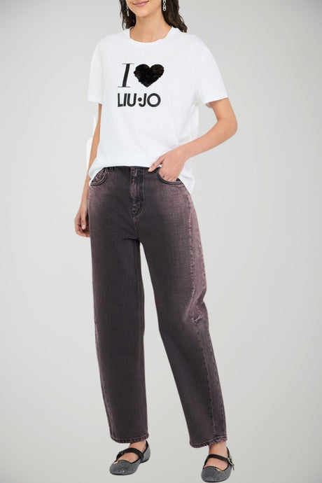 T-shirt da donna Liu Jo maniche corte con logo in paillettes outfit