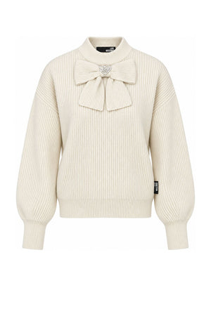 Love Moschino Maglia Donna a coste con fiocco