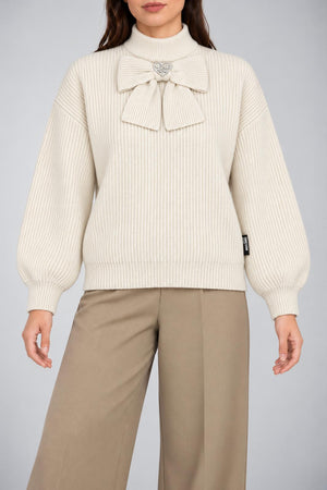 Love Moschino Maglia Donna a coste con fiocco