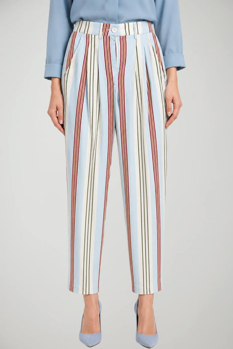 Lydia Maison Pantaloni Donna Chino con Righe Multicolore