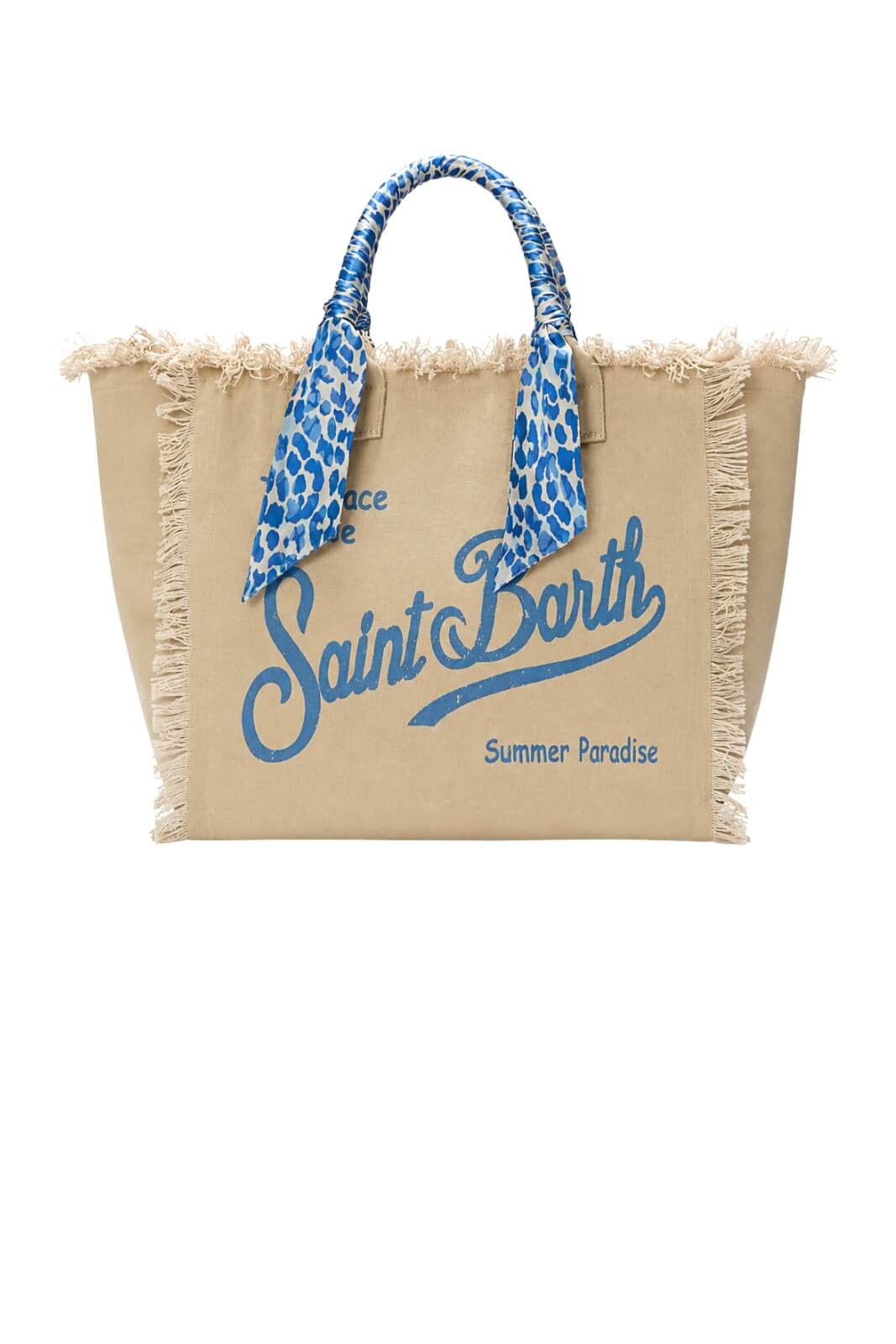 Borsa da mare in canvas MC2 Saint Barth con frange e foulard