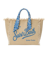 Borsa da mare in canvas MC2 Saint Barth con frange e foulard