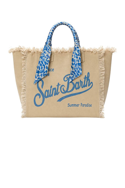 Borsa da mare in canvas MC2 Saint Barth con frange e foulard