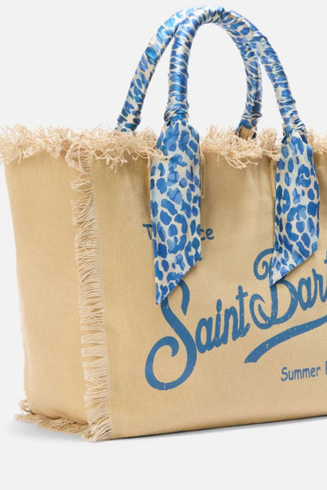 Borsa da mare in canvas MC2 Saint Barth con frange e foulard