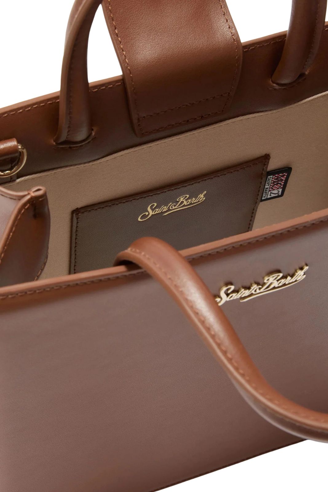 Borsa donna marrone in pelle firmata MC2 Saint Barth con logo dorato