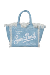 Borsa piccola da donna MC2 Saint Barth in denim con frange