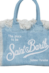 Borsa piccola da donna MC2 Saint Barth in denim con frange