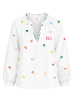 Camicia da donna MC2 Saint Barth con ricami e scollo a V