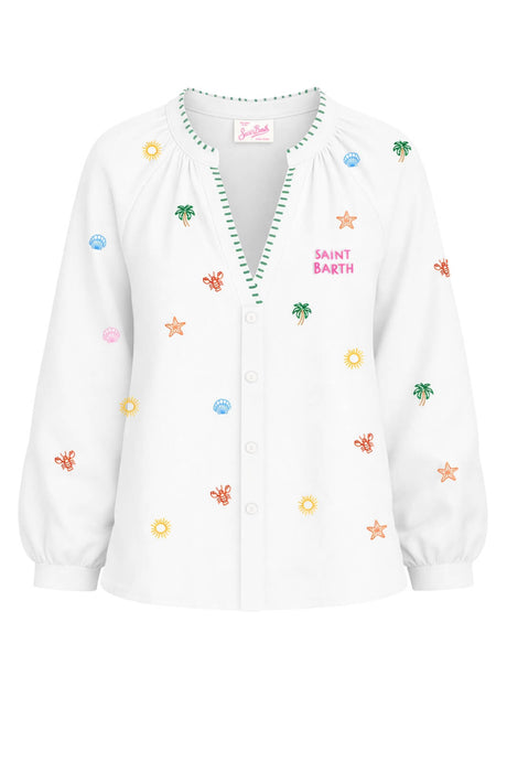 Camicia da donna MC2 Saint Barth con ricami e scollo a V