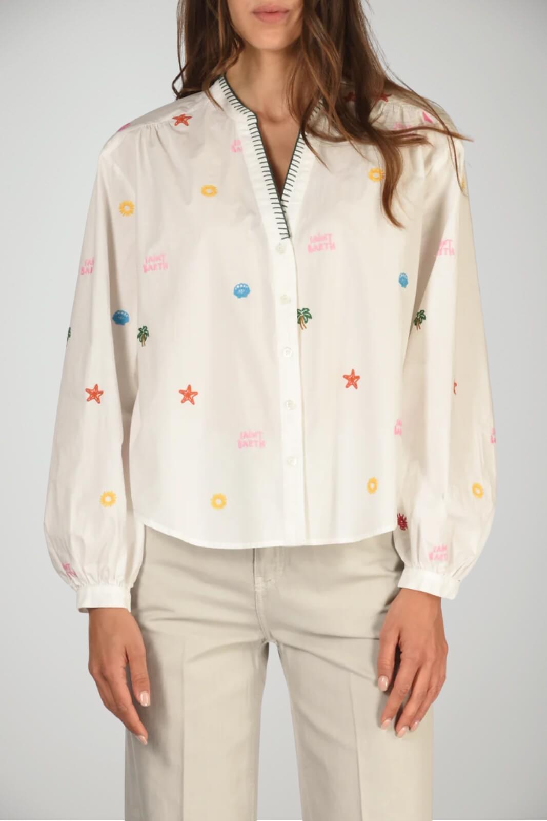 Camicia da donna MC2 Saint Barth con ricami e scollo a V