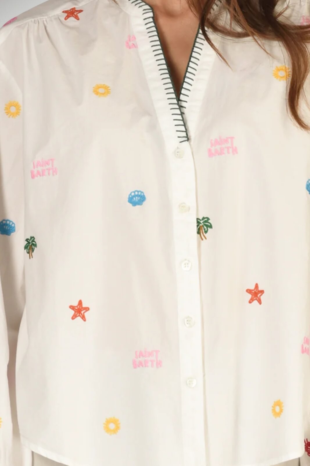 Camicia da donna MC2 Saint Barth con ricami e scollo a V