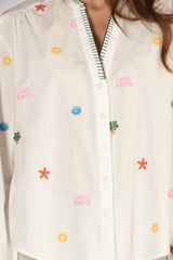 Camicia da donna MC2 Saint Barth con ricami e scollo a V