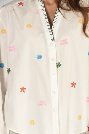 Camicia da donna MC2 Saint Barth con ricami e scollo a V