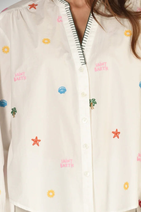 Camicia da donna MC2 Saint Barth con ricami e scollo a V