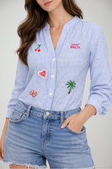 Camicia da donna MC2 Saint Barth in vichy con ricami
