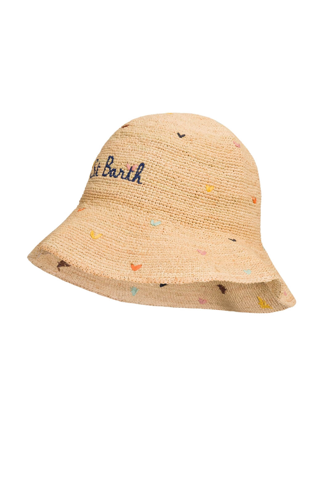 Cappello da donna MC2 Saint Barth in rafia con cuori ricamati