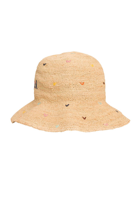 Cappello da donna MC2 Saint Barth in rafia con cuori ricamati