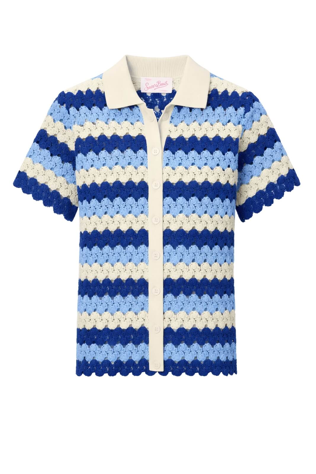 Polo da donna MC2 Saint Barth in crochet a maniche corte rigata