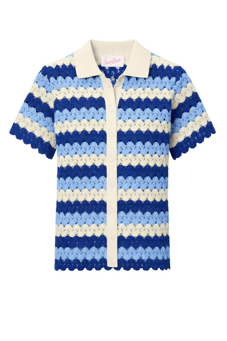 Polo da donna MC2 Saint Barth in crochet a maniche corte rigata
