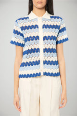 Polo da donna MC2 Saint Barth in crochet a maniche corte rigata