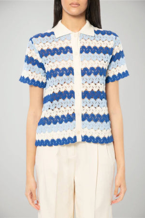 Polo da donna MC2 Saint Barth in crochet a maniche corte rigata