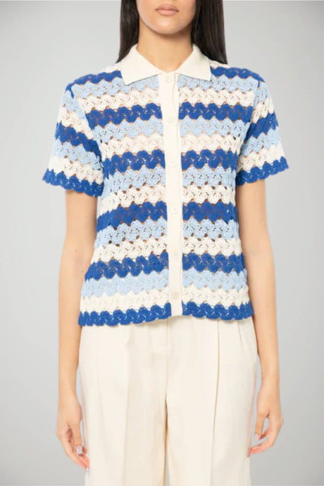 Polo da donna MC2 Saint Barth in crochet a maniche corte rigata