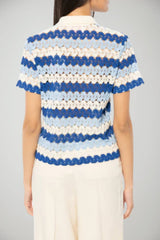Polo da donna MC2 Saint Barth in crochet a maniche corte rigata