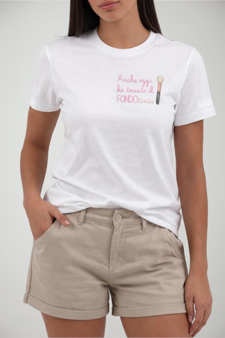 T-shirt da donna MC2 Saint Barth a maniche corte con ricamo a contrasto