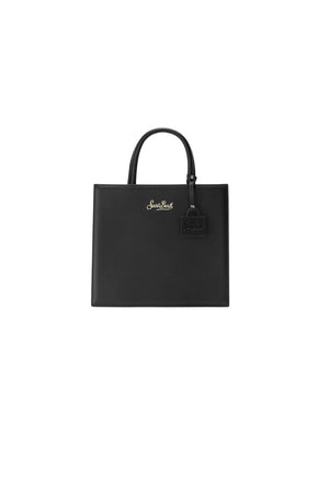Borsa donna in pelle nera con logo dorato firmata MC2 Saint Barth