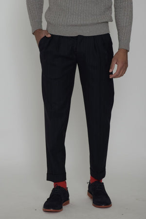 Pantalones de raya diplomática con doble pinza para hombre de Michael Coal