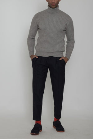 Pantalones de raya diplomática con doble pinza para hombre de Michael Coal