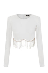 Elisabetta Franchi Women's sweater with rhinestones and beads on the bottom