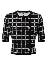 Elisabetta Franchi women's jacquard cardigan with logo and gold buttons
