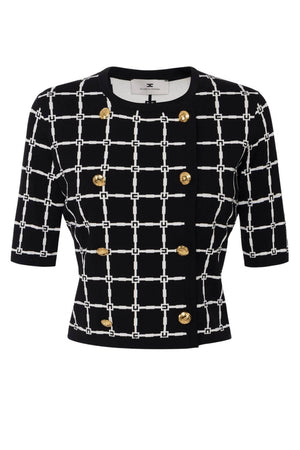 Elisabetta Franchi women's jacquard cardigan with logo and gold buttons