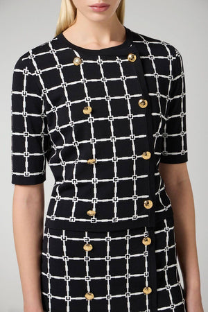 Elisabetta Franchi women's jacquard cardigan with logo and gold buttons