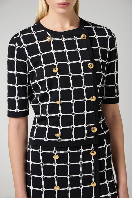 Elisabetta Franchi women's jacquard cardigan with logo and gold buttons
