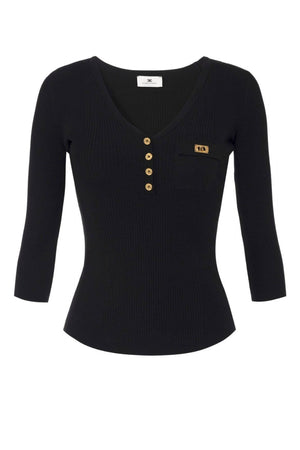 Elisabetta Franchi women's micro-ribbed sweater with pocket