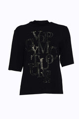 Camiseta de mujer Via delle Perle con letras de diamantes de imitación